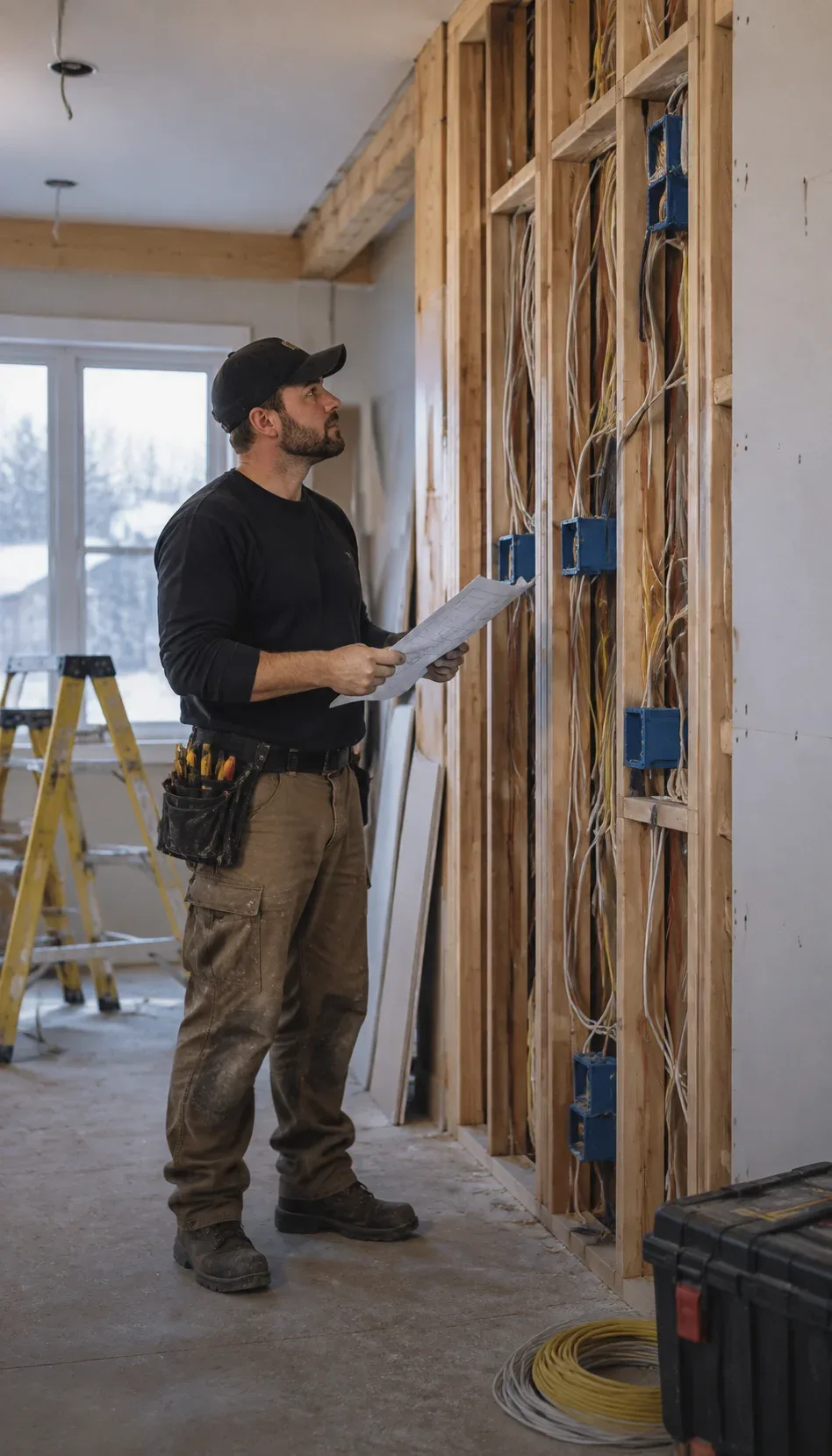 Electrician completing wiring work during a home renovation in Kitchener
