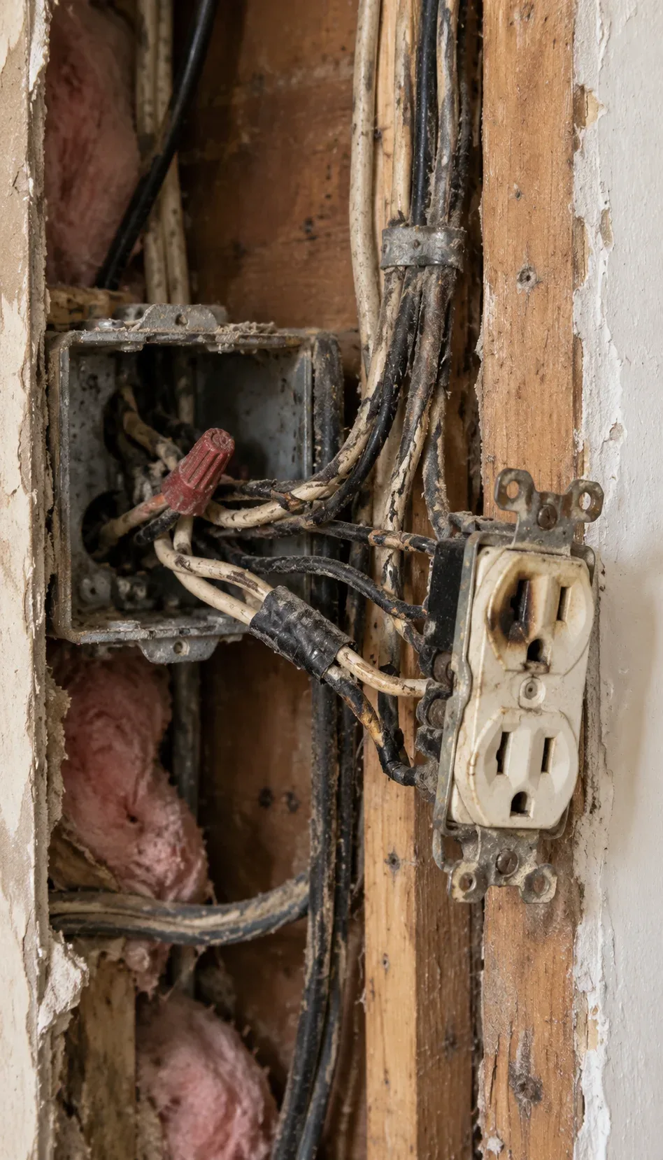 Electrician reviewing wiring conditions in an older home in Kitchener